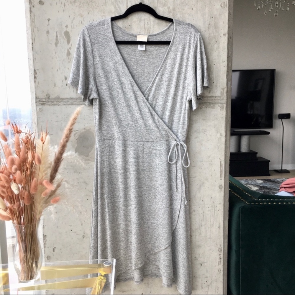 Caution to the Wind Gray Faux Wrap Soft and Comfortable Dress XL